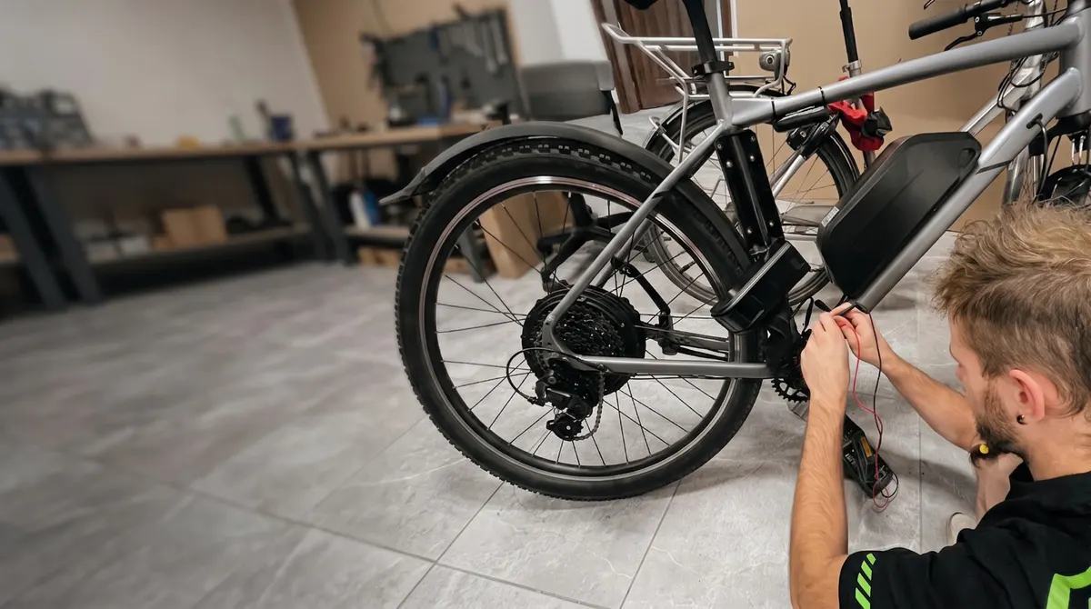 Mechanik GoRower sprawdza instalację e-bike’a w warsztacie
